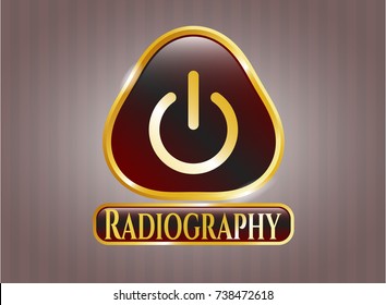  Gold emblem or badge with power icon and Radiography text inside