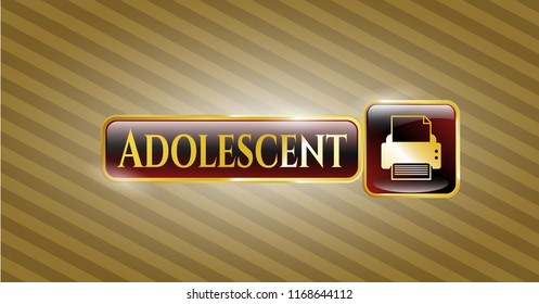  Gold emblem or badge with printer icon and Adolescent text inside