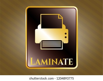  Gold emblem or badge with printer icon and Laminate text inside