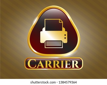  Gold emblem or badge with printer icon and Carrier text inside