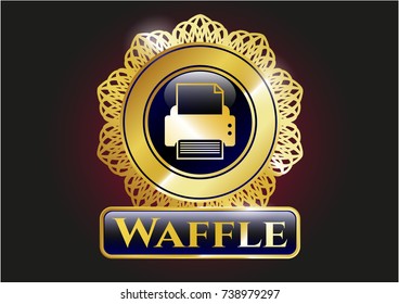  Gold emblem or badge with printer icon and Waffle text inside