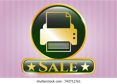  Gold emblem or badge with printer icon and Sale text inside