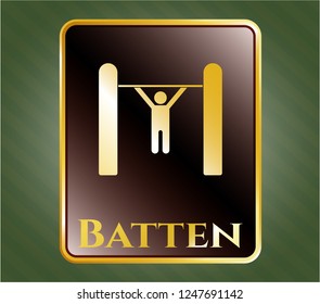  Gold emblem or badge with pull up icon and Batten text inside