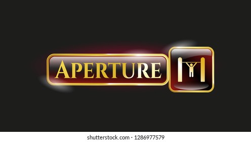  Gold emblem or badge with pull up icon and Aperture text inside