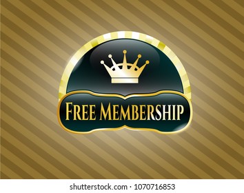   Gold emblem or badge with queen crown icon and Free Membership text inside