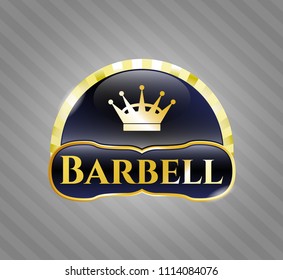  Gold emblem or badge with queen crown icon and Barbell text inside
