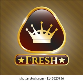  Gold emblem or badge with queen crown icon and Fresh text inside