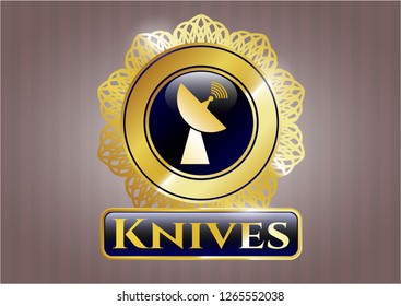  Gold emblem or badge with radar icon and Knives text inside