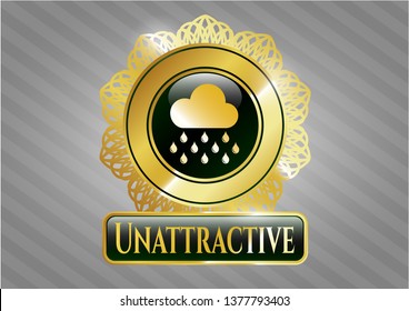  Gold emblem or badge with rain icon and Unattractive text inside