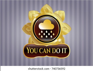  Gold emblem or badge with rain icon and You can do it text inside