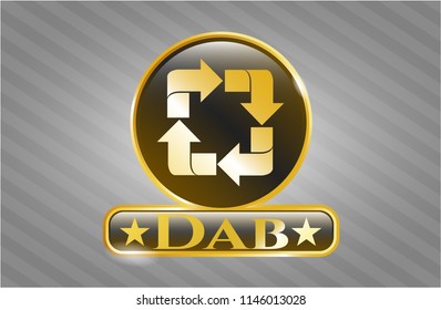  Gold emblem or badge with recycle icon and Dab text inside