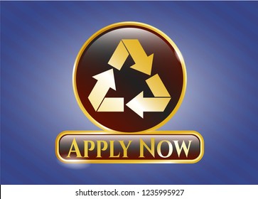  Gold emblem or badge with recycle icon and Apply Now text inside