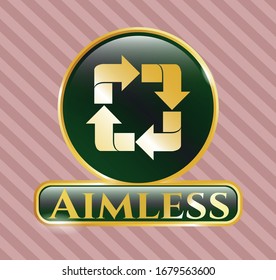  Gold emblem or badge with recycle icon and Aimless text inside