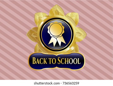  Gold emblem or badge with ribbon icon and Back to School text inside