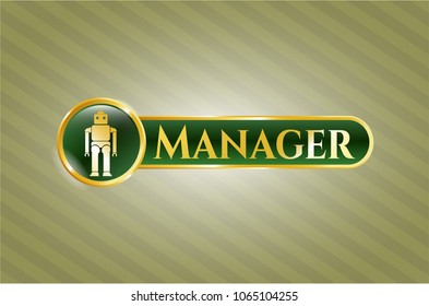  Gold emblem or badge with robot icon and Manager text inside