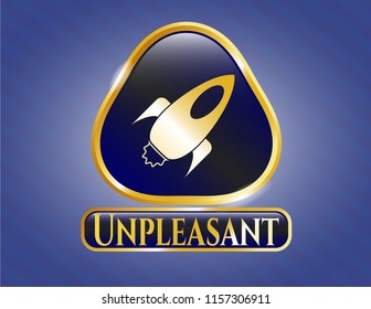  Gold emblem or badge with rocket icon and Unpleasant text inside