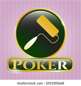  Gold emblem or badge with roller brush icon and Poker text inside