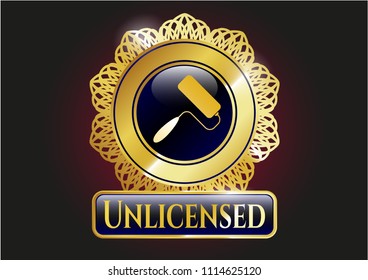  Gold emblem or badge with roller brush icon and Unlicensed text inside