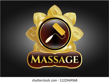  Gold emblem or badge with roller brush icon and Massage text inside