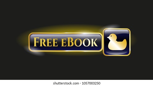 Gold emblem or badge with rubber duck icon and Free eBook text inside