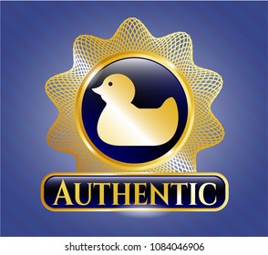   Gold emblem or badge with rubber duck icon and Authentic text inside