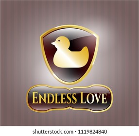  Gold emblem or badge with rubber duck icon and Endless Love text inside