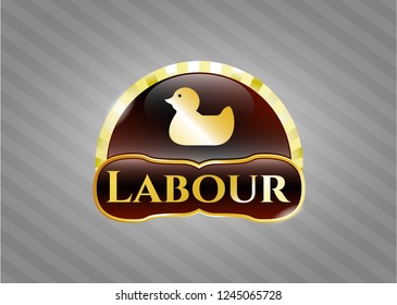  Gold emblem or badge with rubber duck icon and Labour  text inside