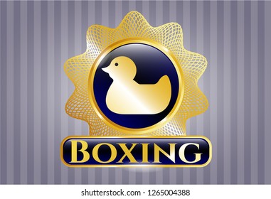  Gold emblem or badge with rubber duck icon and Boxing text inside