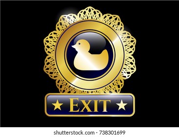  Gold emblem or badge with rubber duck icon and Exit text inside