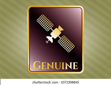   Gold emblem or badge with satelite icon and Genuine text inside