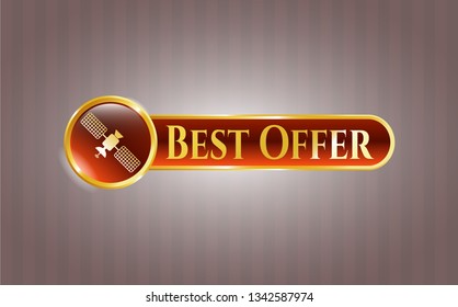  Gold emblem or badge with satelite icon and Best Offer text inside