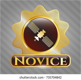  Gold emblem or badge with satelite icon and Novice text inside