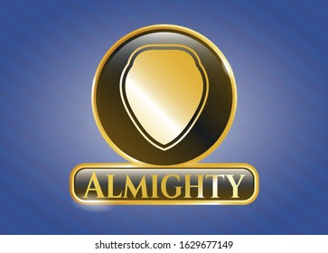  Gold emblem or badge with shield icon and Almighty text inside