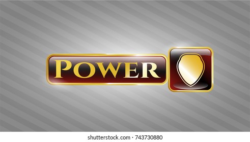  Gold emblem or badge with shield icon and Power text inside