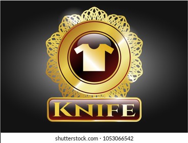  Gold emblem or badge with shirt icon and Knife text inside