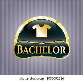  Gold emblem or badge with shirt icon and Bachelor text inside