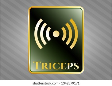  Gold emblem or badge with signal icon and Triceps text inside