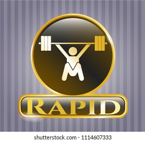  Gold emblem or badge with snatch, weightlifting icon and Rapid text inside