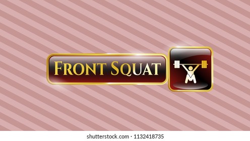  Gold emblem or badge with snatch, weightlifting icon and Front Squat text inside