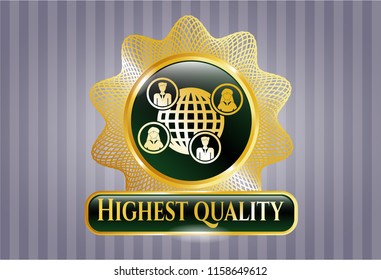  Gold emblem or badge with social network icon and Highest Quality text inside