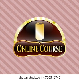  Gold emblem or badge with soda can icon and Online Course text inside