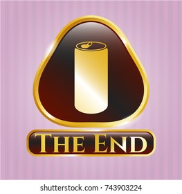  Gold emblem or badge with soda can icon and The End text inside