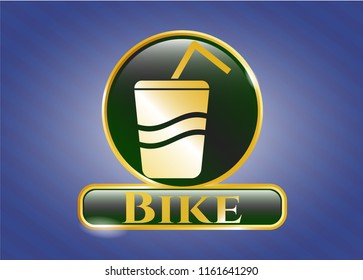  Gold emblem or badge with soda icon and Bike text inside