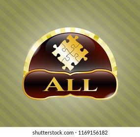  Gold emblem or badge with solution icon and All text inside