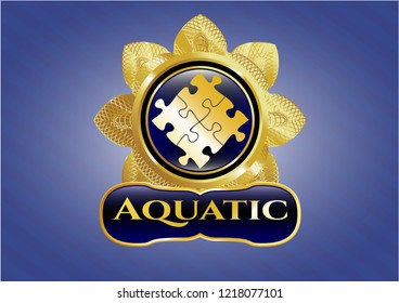 Gold emblem or badge with solution icon and Aquatic text inside