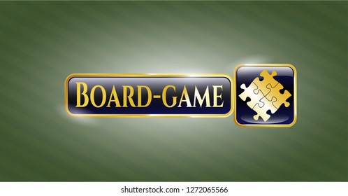  Gold emblem or badge with solution icon and Board-game text inside