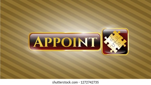  Gold emblem or badge with solution icon and Appoint text inside