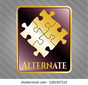  Gold emblem or badge with solution icon and Alternate text inside