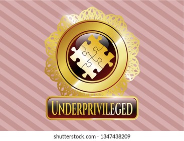  Gold emblem or badge with solution icon and Underprivileged text inside
