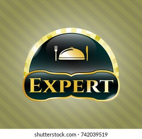  Gold emblem or badge with special food icon and Expert text inside